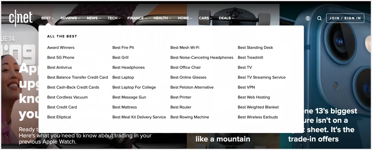 contoh website yang menggunakan mega menu