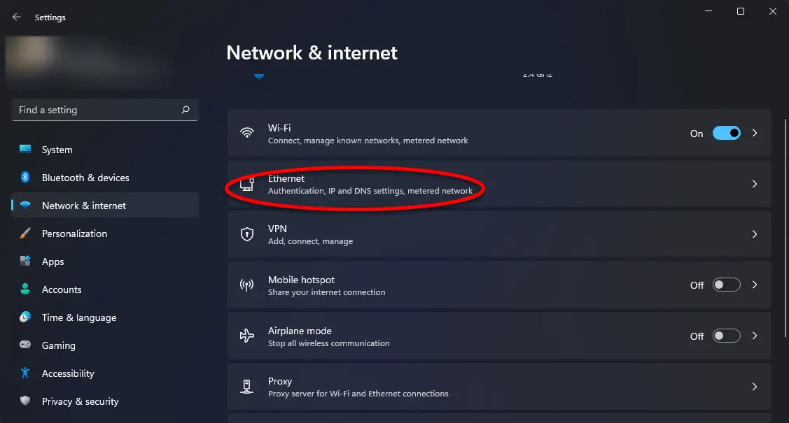 Network internet ethernet windows 11