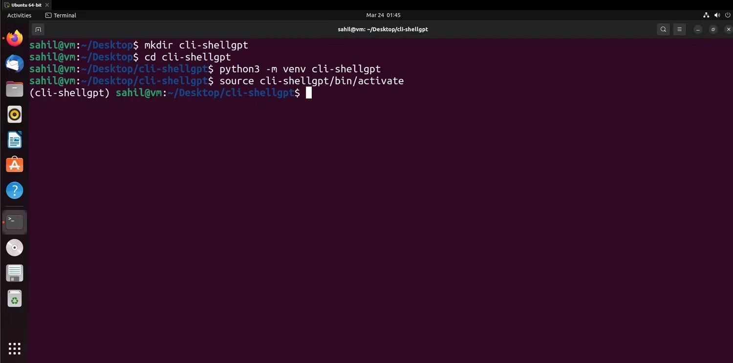 mengaktifkan virtual environment untuk shellgpt di ubuntu