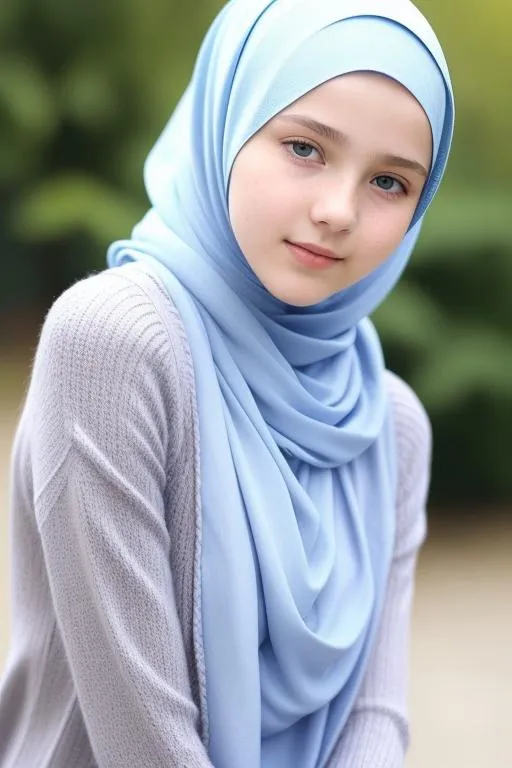 a young girl( 15 year old), ukrainian ,very pretty , very cute , very beautifull(like angel) , slim body ,wearing cardigans , hijab muslim , tattoo full body , not deformed , best quality , (high detailed face) , super realistic