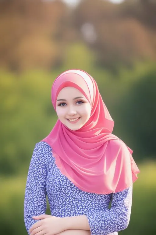 wanita rusia pakai hijab menggunakan teknologi AI