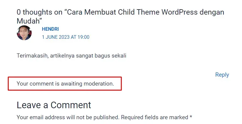 contoh your comment is awaiting moderation
